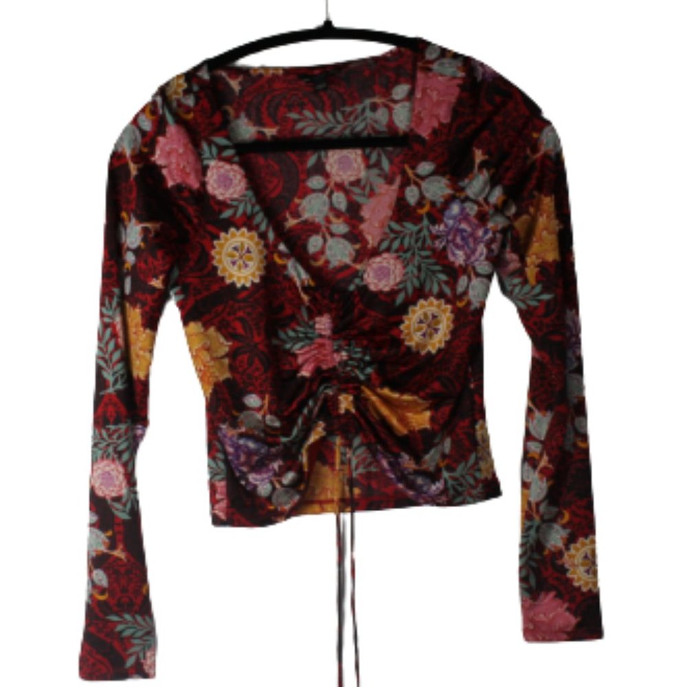 GUESS Los Angeles Floral Print Ruched Front Top – Size S - Picture 3 of 5